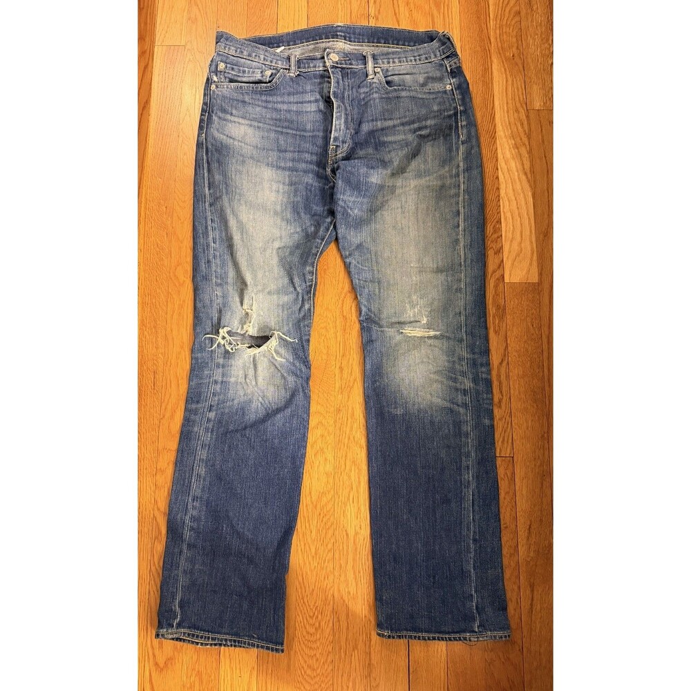 Levi’s 513 Slim Straight Jeans Men’s 34x32 Distressed Faded Medium Wash Denim